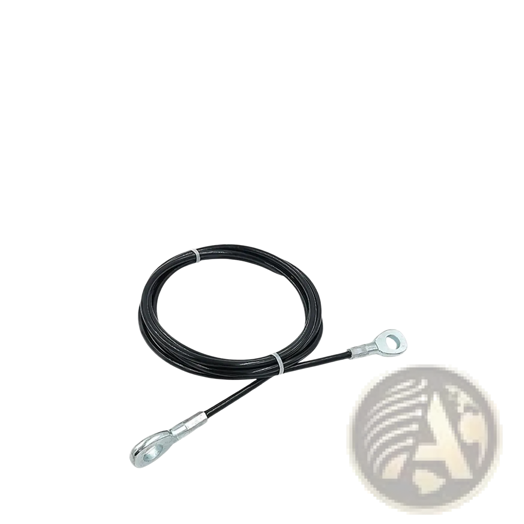 Black steel fitness pulley cable replacement wire rope with silver metal end fittings coiled in gym setting
