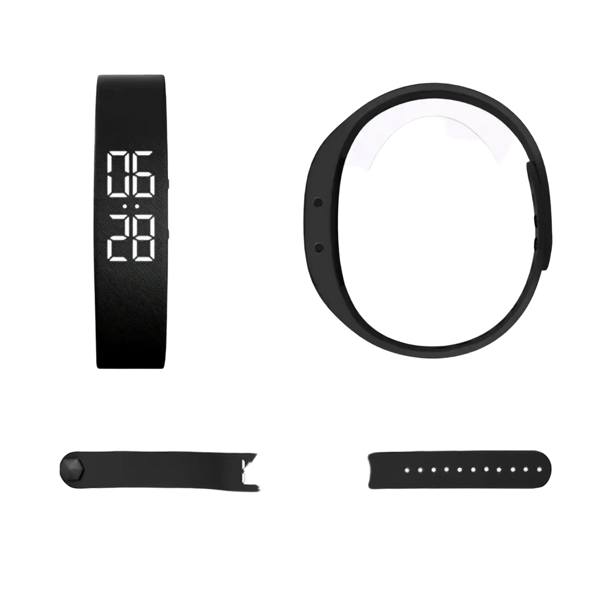 Black fitness tracker smart sports bracelet with sleek minimalist design and white led time display on digital wristband