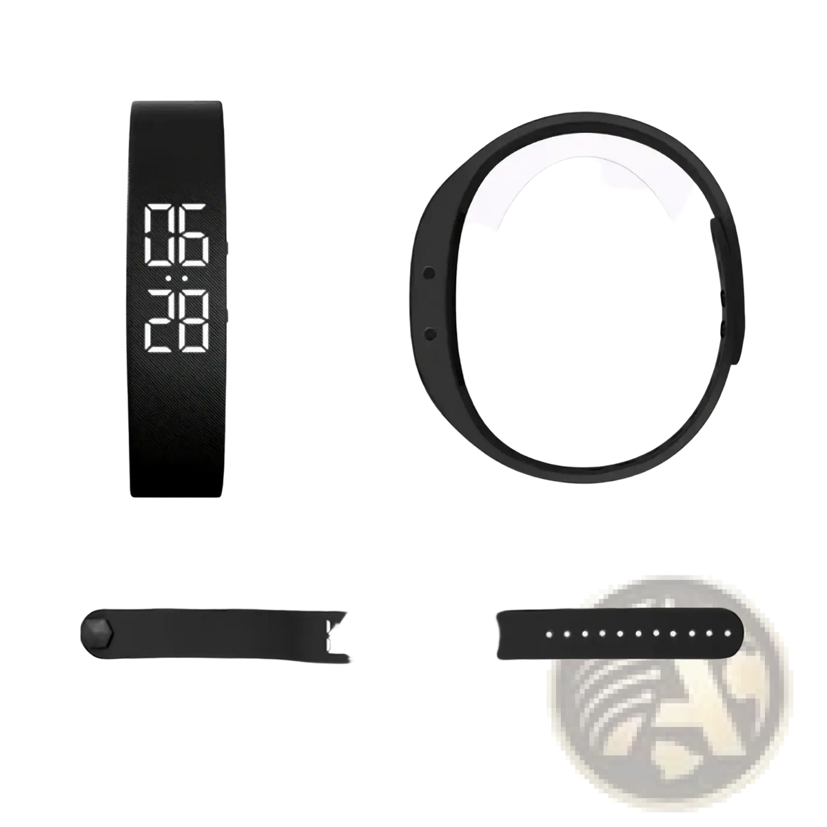 Black fitness tracker smart sports bracelet with sleek minimalist design and white led time display on digital wristband