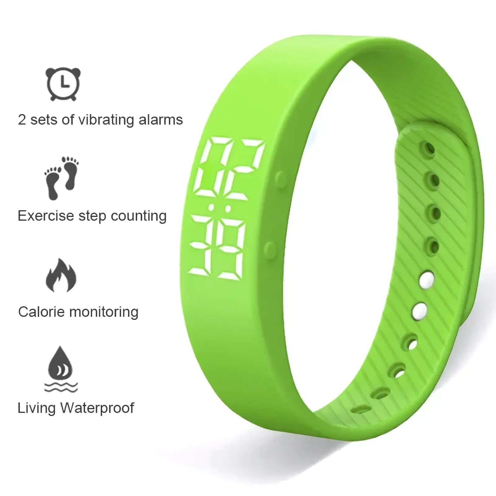 Bright lime green silicone fitness tracker smart sports bracelet with digital time display for active use