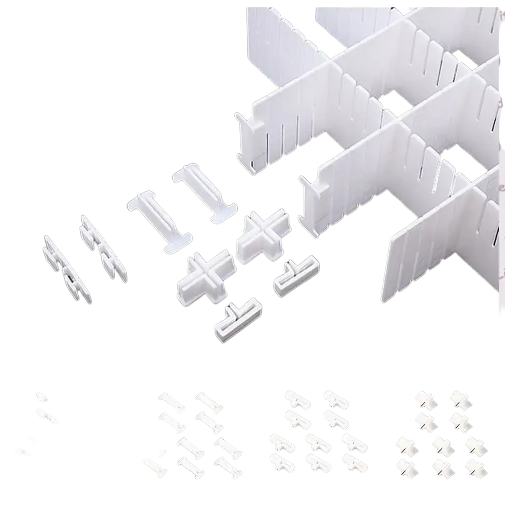 White plastic drawer divider set with interlocking fixing clip buckle fixing clip accessories for organization