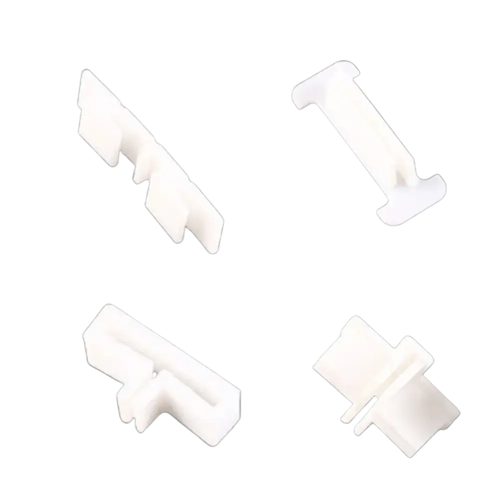 White plastic buckle fixing clips with geometric shapes and molded edges for drawer divider accessories