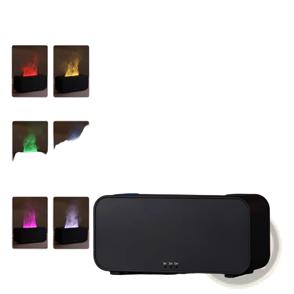 Black rectangular led flame diffuser humidifier with customizable color jellyfish mist effect for home use