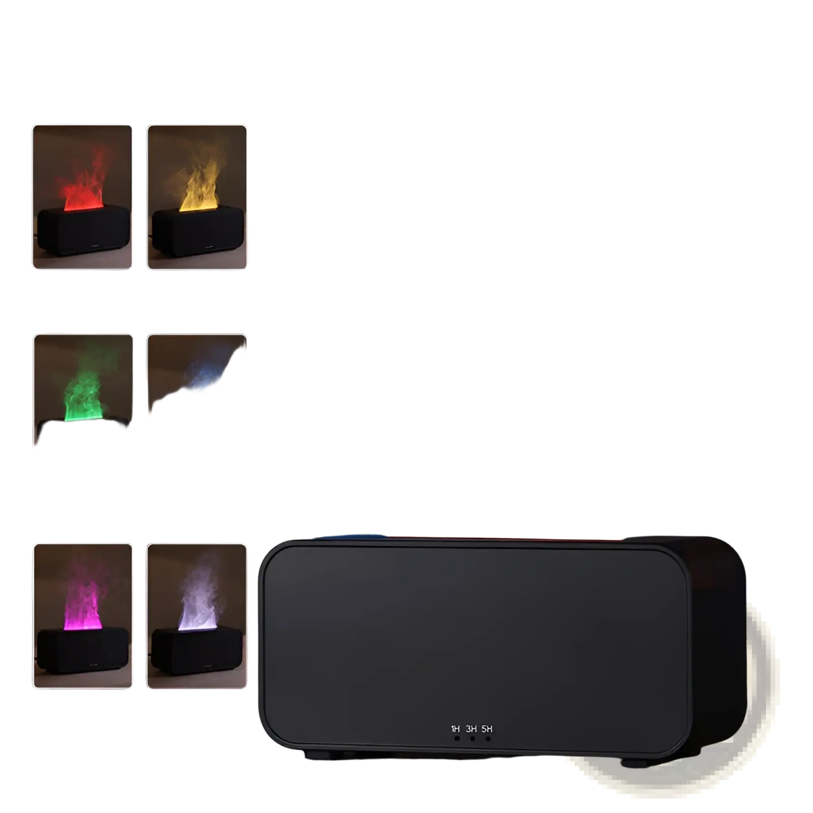 Black rectangular led flame diffuser humidifier with customizable color jellyfish mist effect for home use