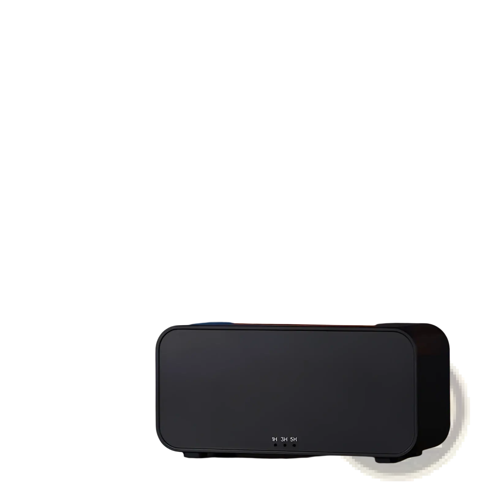 Black rectangular flame diffuser humidifier with jellyfish mist effect emitting orange simulated flame aroma mist