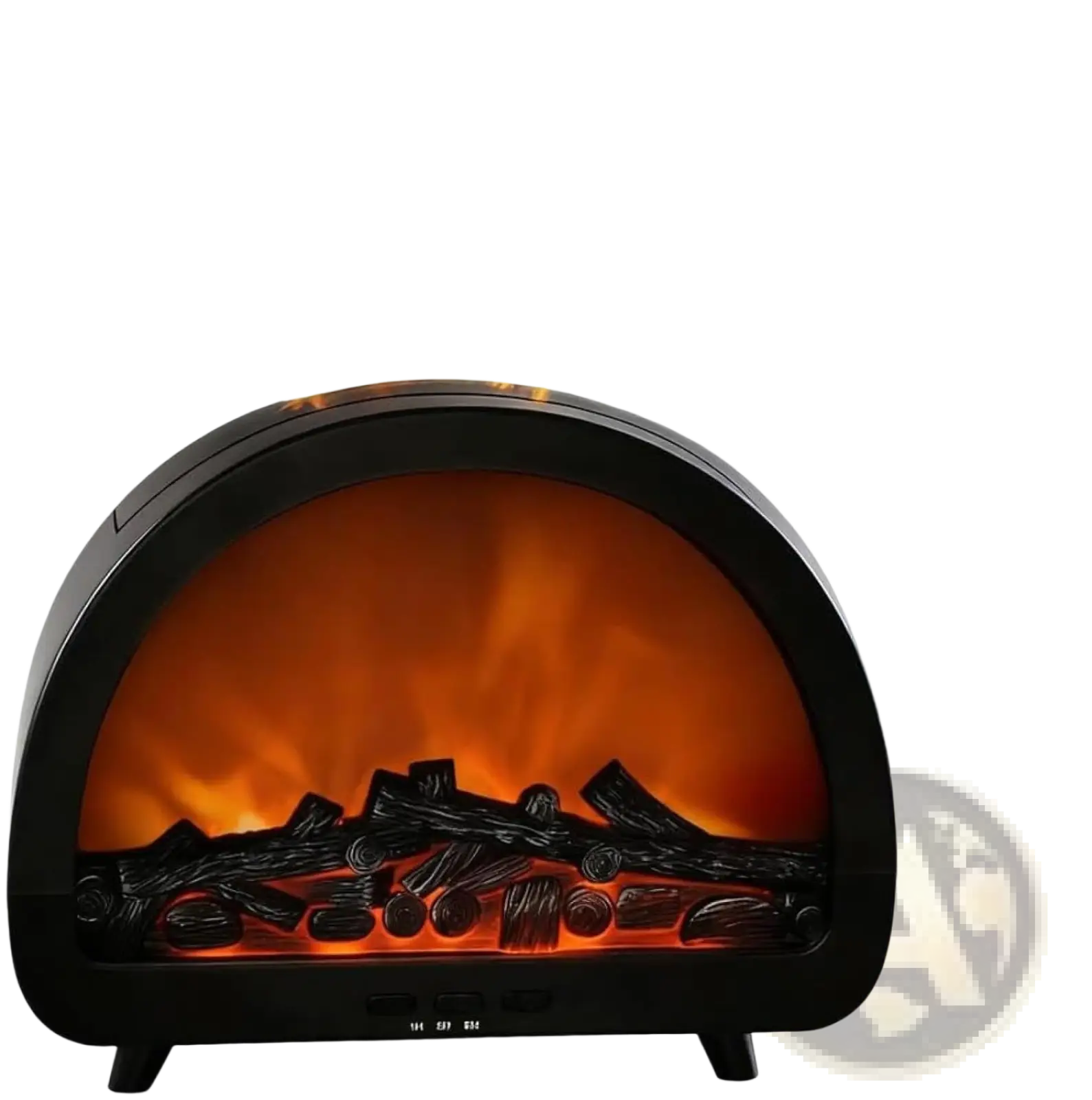 Black electric flame diffuser humidifier with realistic orange flames, faux logs, and multi color LED mist effects