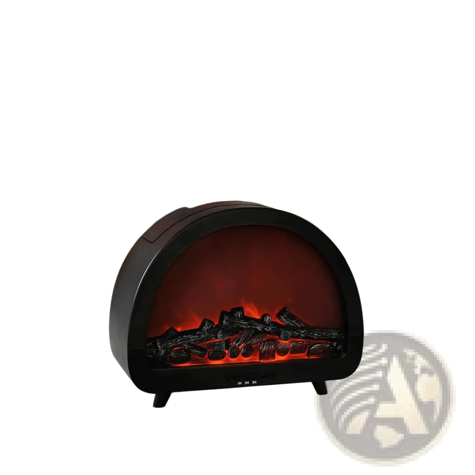 Black electric flame diffuser humidifier with realistic orange glowing flames and multicolor led mist in curved housing