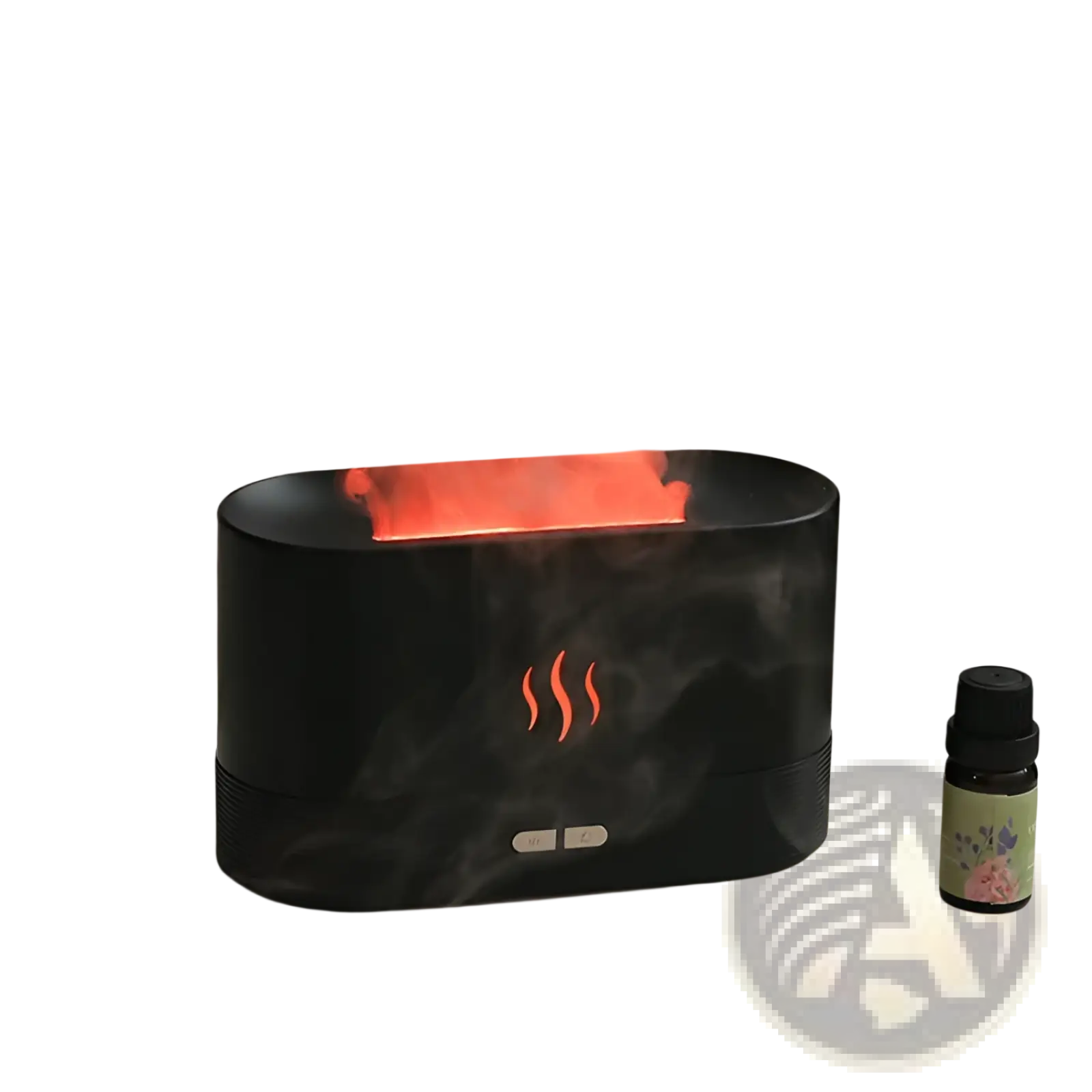 Black marble-effect flame humidifier with rgb essential oil diffuser 180ml and orange led faux flame effect lighting