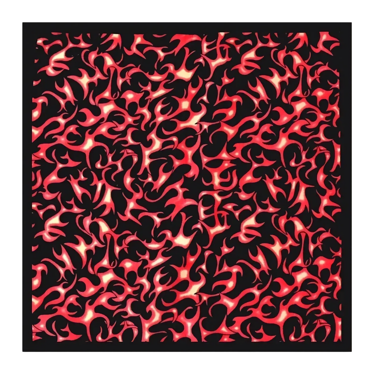 Black square bandana head scarf with vibrant red flame pattern for stylish and bold wear