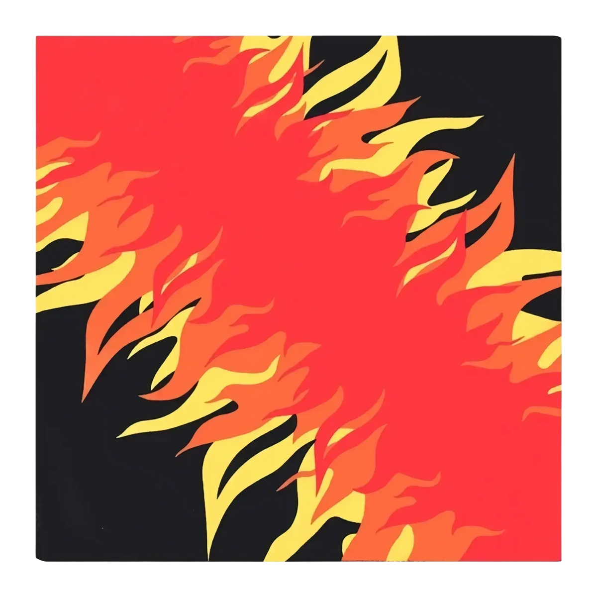 Flame pattern bandana head scarf featuring vibrant red and yellow flames on black cotton fabric for stylish wear