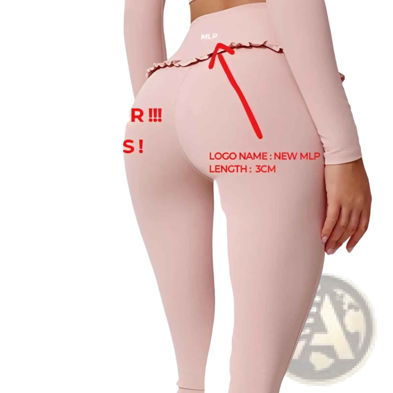 Pink high-waisted flared leggings with ruffled back center detail and new mlp logo for active wear