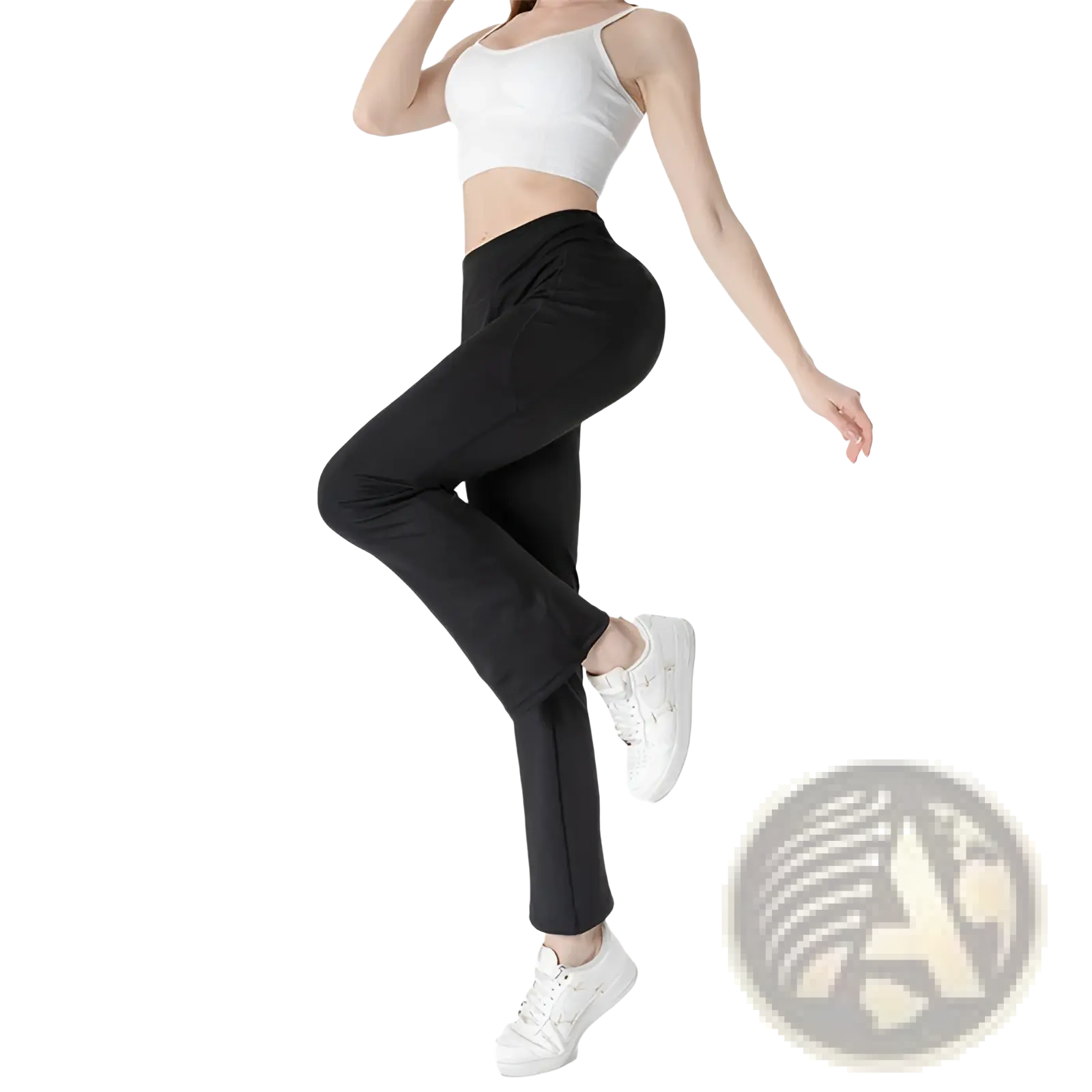 Flared yoga pants pocket bootcut trousers in black with high-waisted sleek design and subtle side pockets