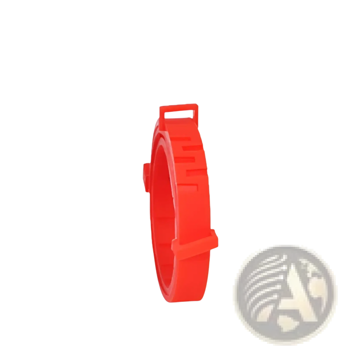 Bright red plastic flea and tick collar for dogs and cats with textured ridged surface and simple buckle mechanism