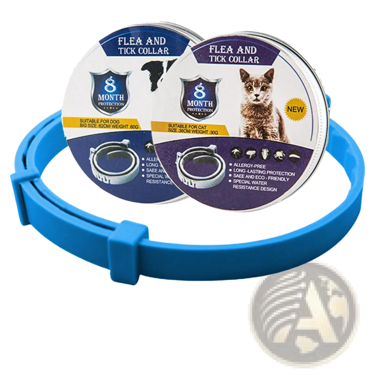 Blue plastic flea and tick collar for dogs with 8 months protection against parasites for dogs and cats