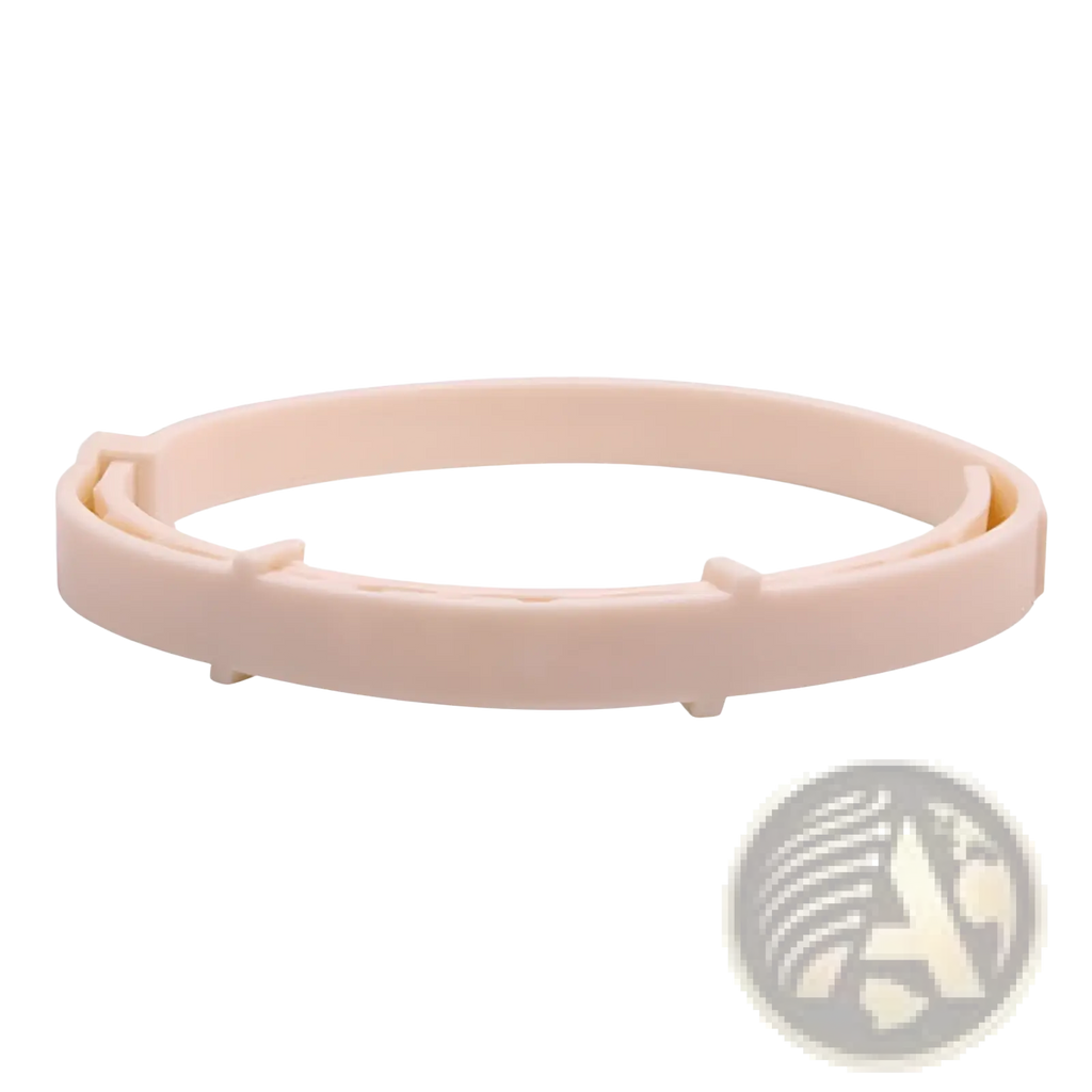 Beige plastic flea and tick collar with interlocking tabs and smooth design for dogs and cats 8 months protection