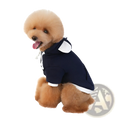 Navy blue and white fleece dog hoodie with bear ears and plush poodle fur for warmth and comfort