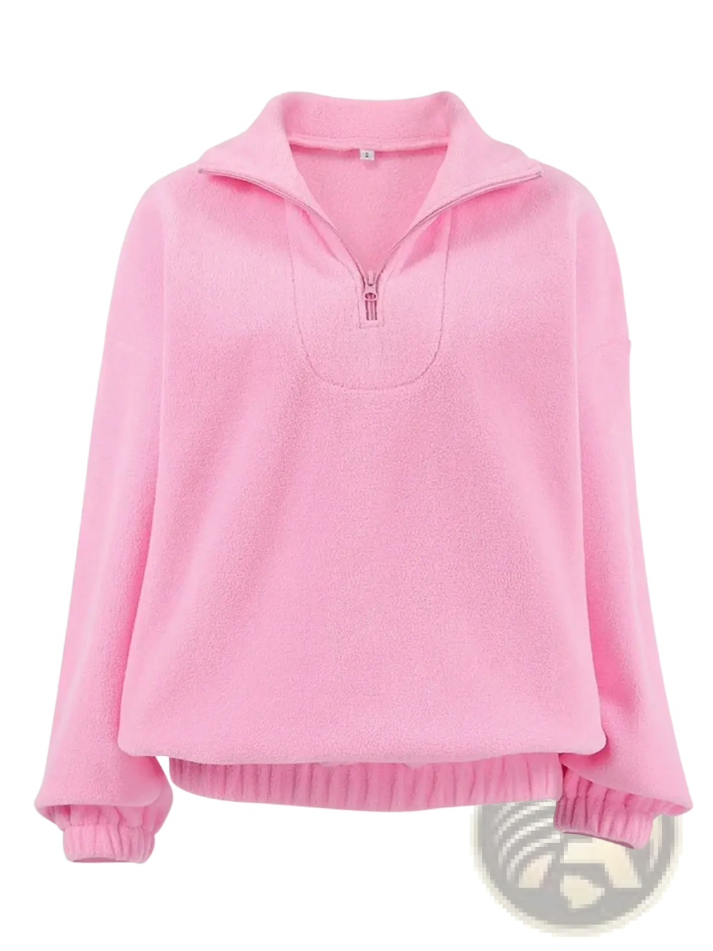 Pink fleece half zip sweatshirt with ribbed cuffs and hem designed as a loose casual pullover