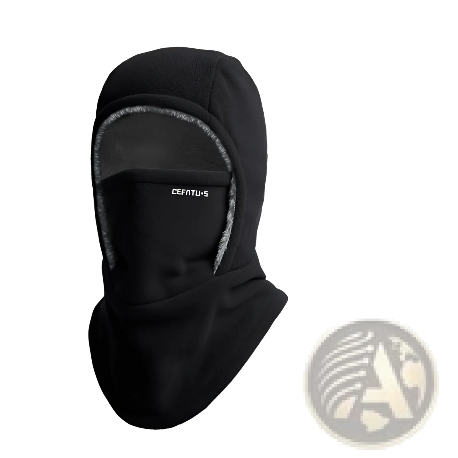 Black cefatu-s fleece hooded balaclava winter thermal hat with soft fleece lining and ribbed edge detailing
