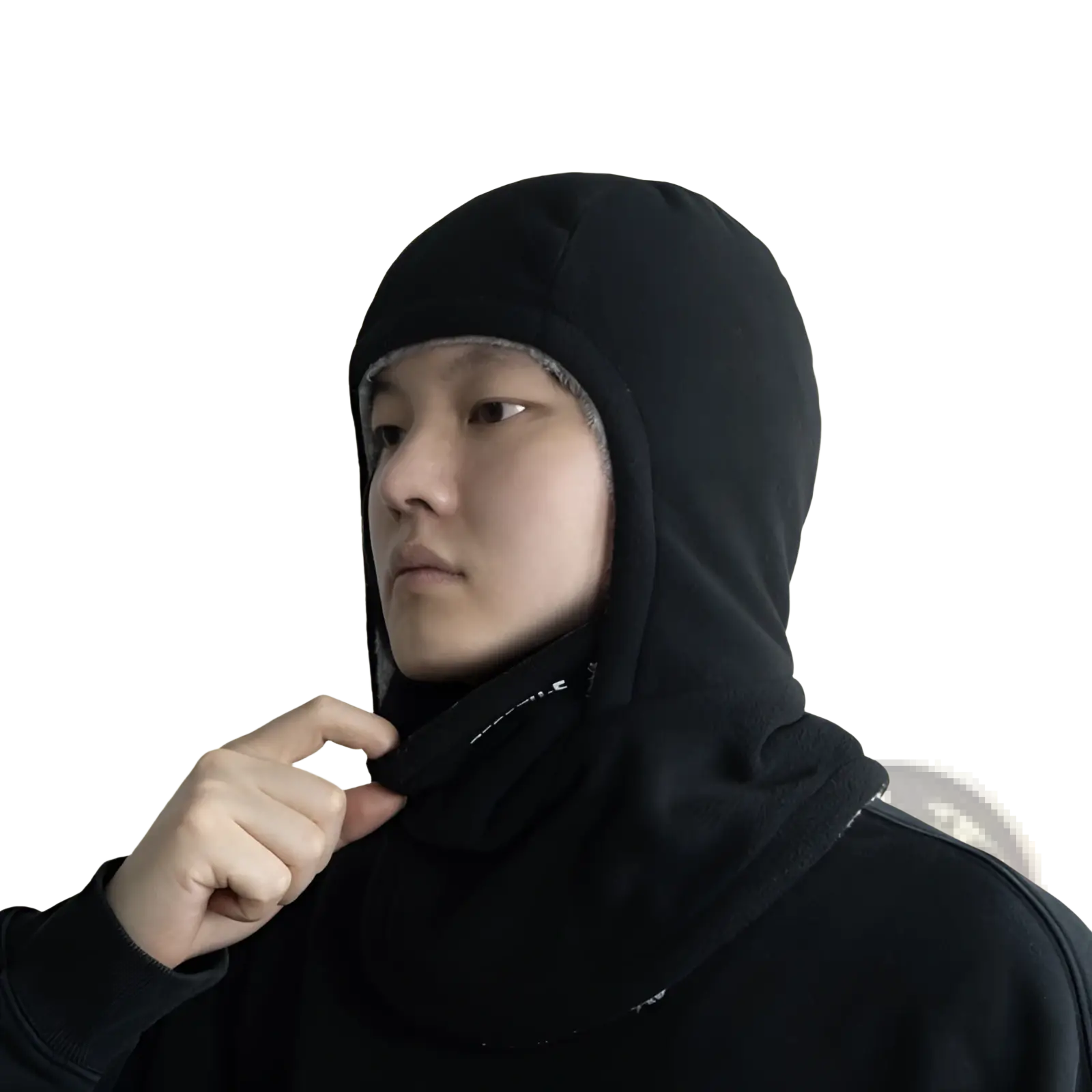 Black fleece hooded balaclava winter thermal hat with detachable mask for versatile and convenient use
