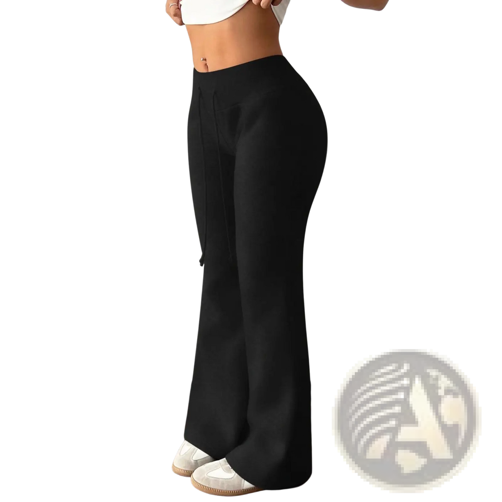Black high waist flared sweatpants with a cozy insulated fleece lining for added warmth and comfort