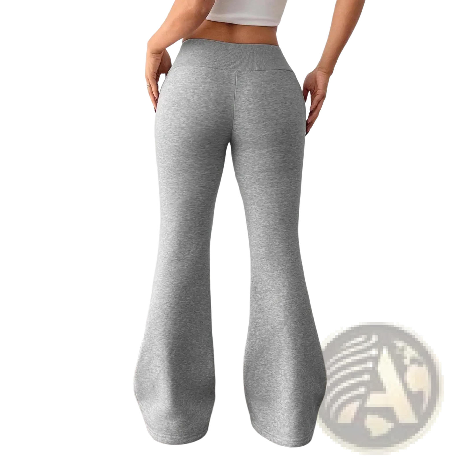 Gray heathered fleece lined high waist flared sweatpants designed for comfortable yoga and casual wear