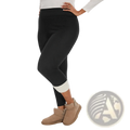 Black fleece lined high waisted winter leggings with cozy white fleece cuffs at the ankle for added warmth