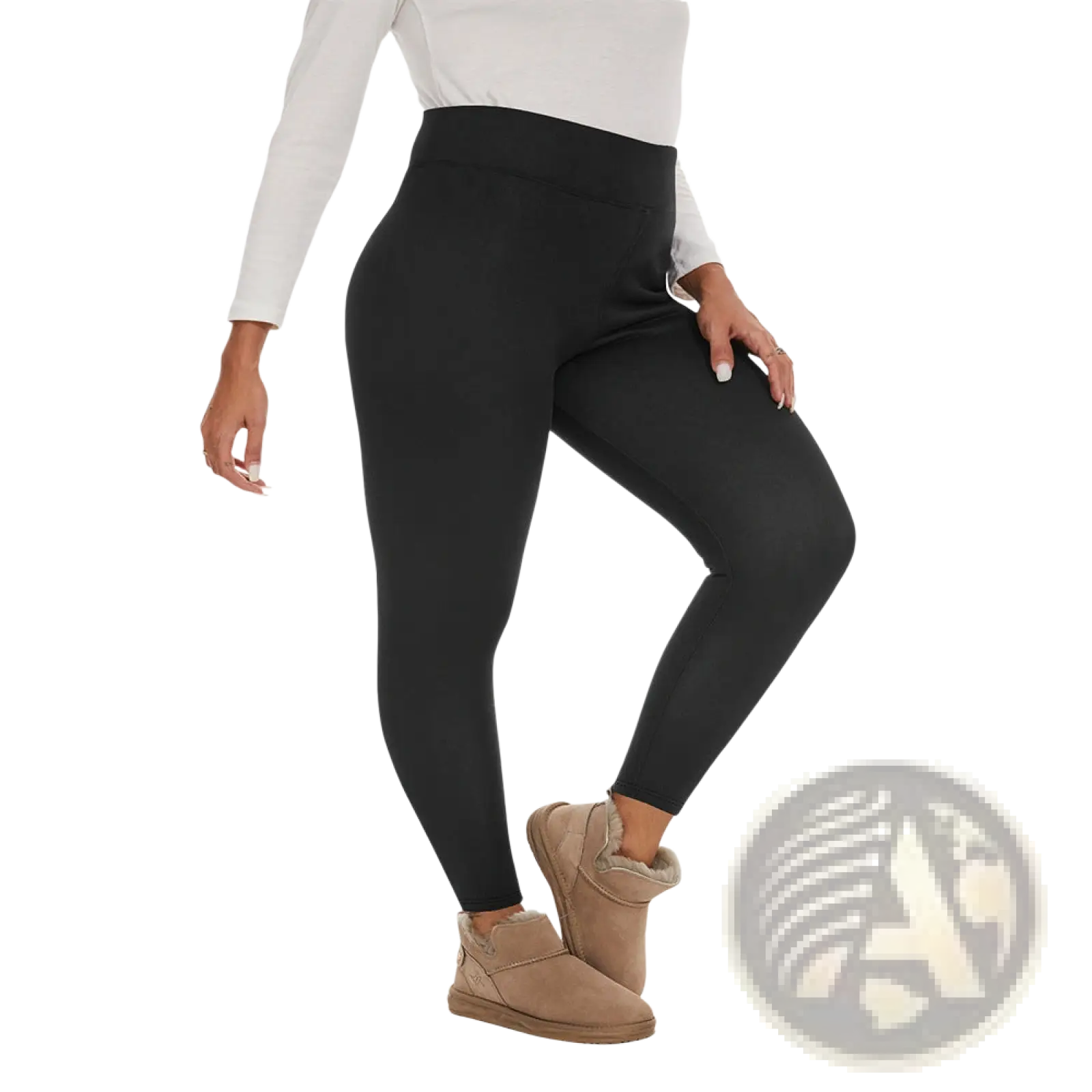Black fleece lined high waisted winter leggings made of smooth stretchy fabric for cold weather wear