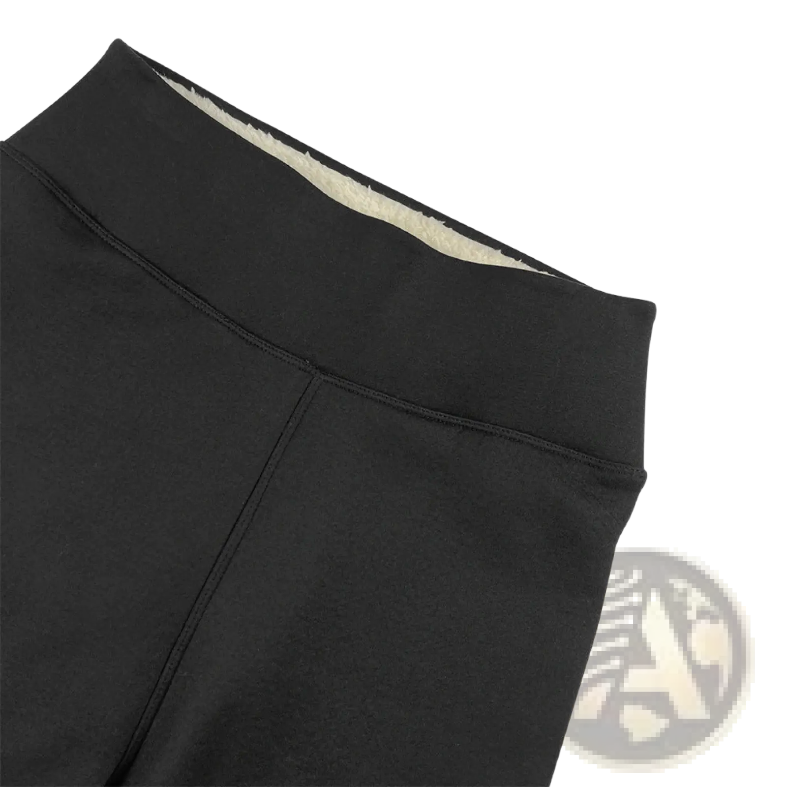 Black high waisted winter leggings with plush cream colored fleece lining for cold weather warmth and comfort