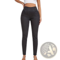 Black fleece lined slim fit leggings with subtle denim texture and high waist for comfortable wear