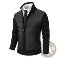 Black quilted puffer jacket with ribbed knit sleeves and collar fleece lined thickened mens stand collar coat