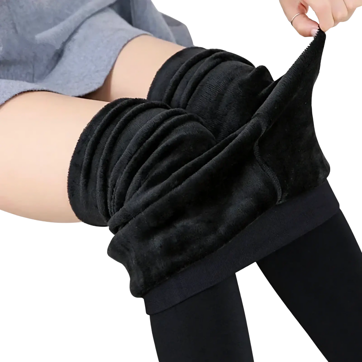 Black fleece lined winter thermal pantyhose with plush fleece interior and smooth outer fabric for warmth and comfort