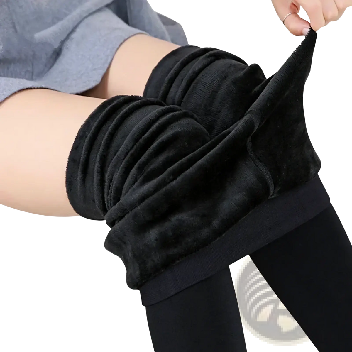 Black fleece lined winter thermal pantyhose with plush fleece interior and smooth outer fabric for warmth and comfort