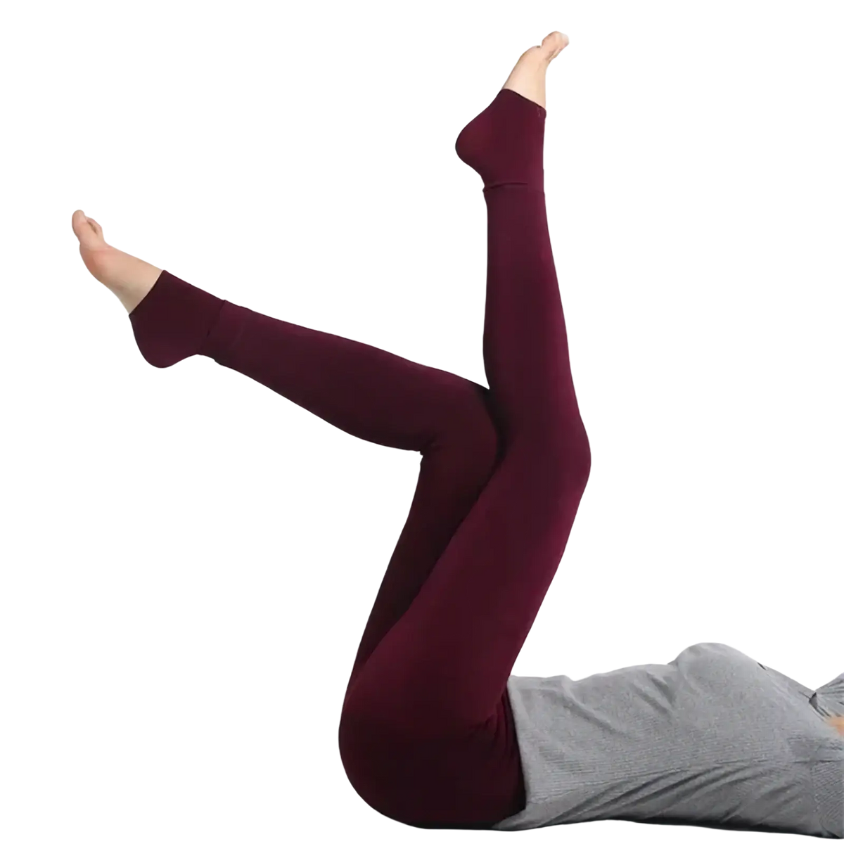 Maroon fleece lined winter thermal pantyhose with a snug fit and ribbed cuffs for cold weather comfort