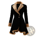 Black velvet fleece shearling jacket with tan shearling trim on collar cuffs and hem for women winter wear
