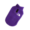 Purple fleece warm dog vest for small to medium dogs with white the dog face logo and black adjustable strap back view