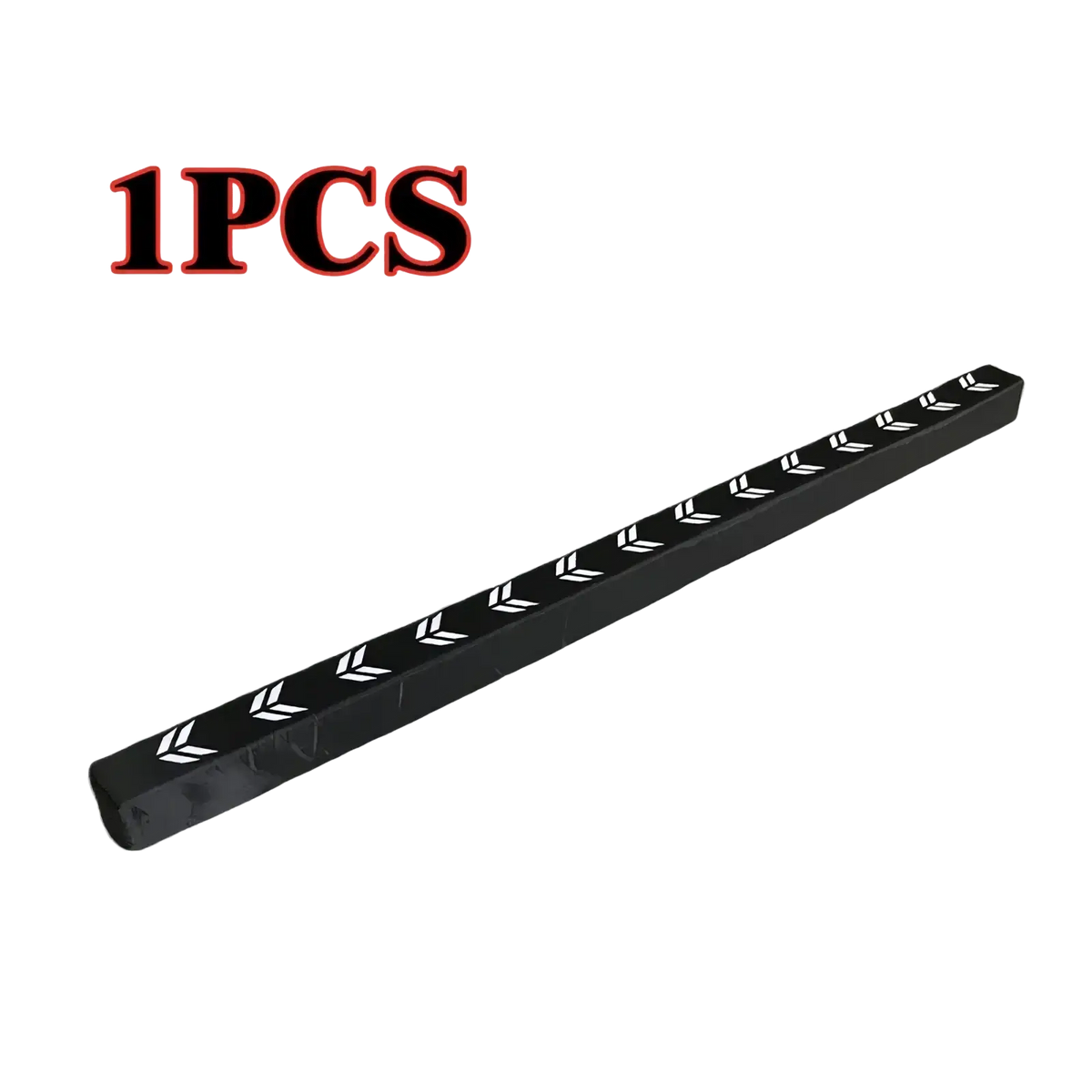 Black plastic car parking barrier with white chevron arrows featured in flexible car trunk organizer and storage stick