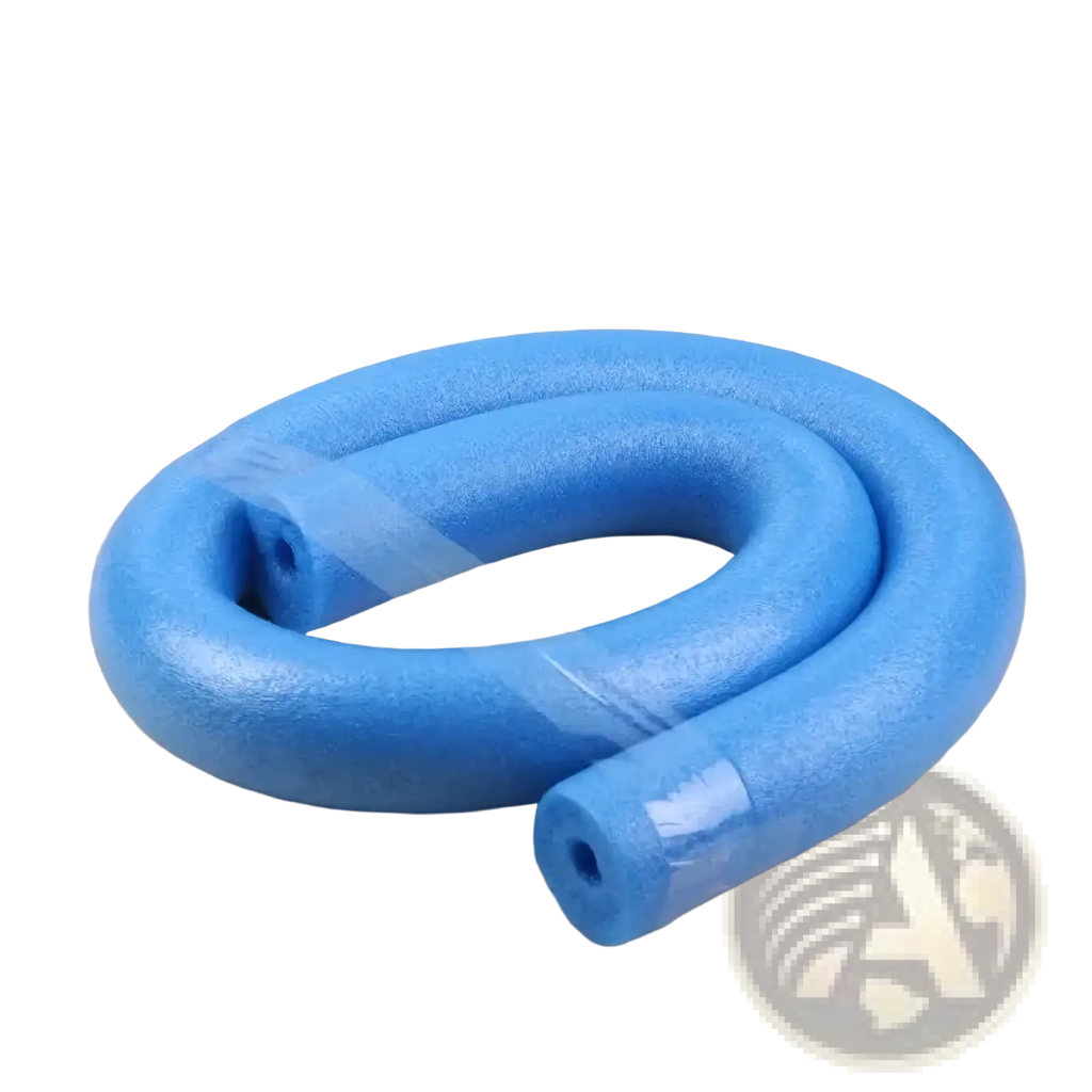 Blue flexible foam swimming pool noodle float aid with a textured surface and hollow center for buoyancy