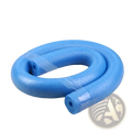 Blue flexible foam swimming pool noodle float aid with a textured surface and hollow center for buoyancy