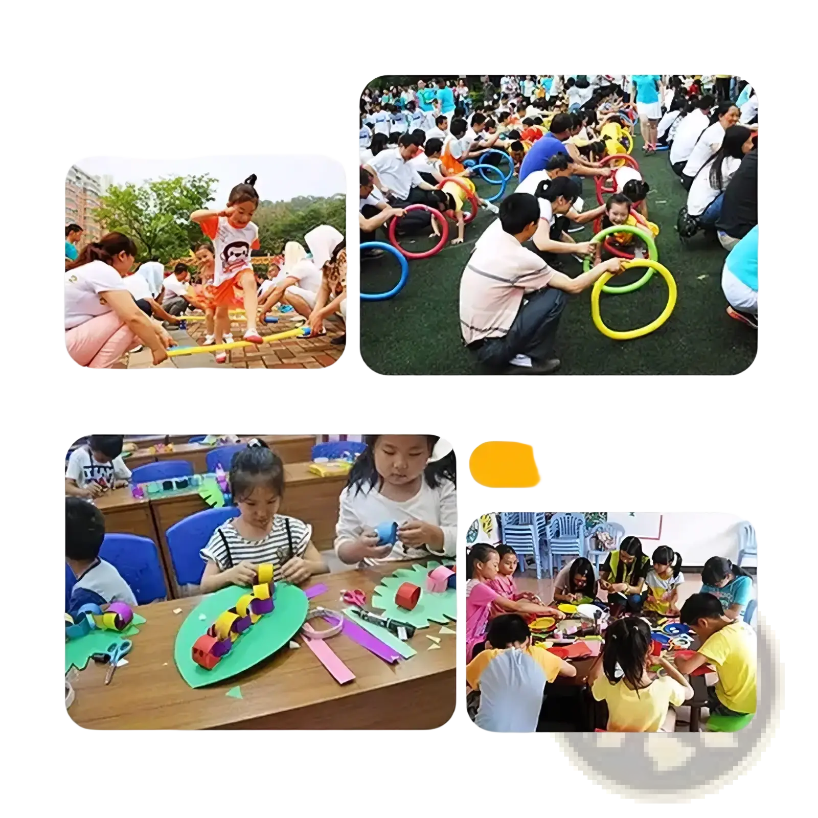 Colorful plastic hula hoops for parent-child activity games paired with flexible foam swimming pool noodle float aid