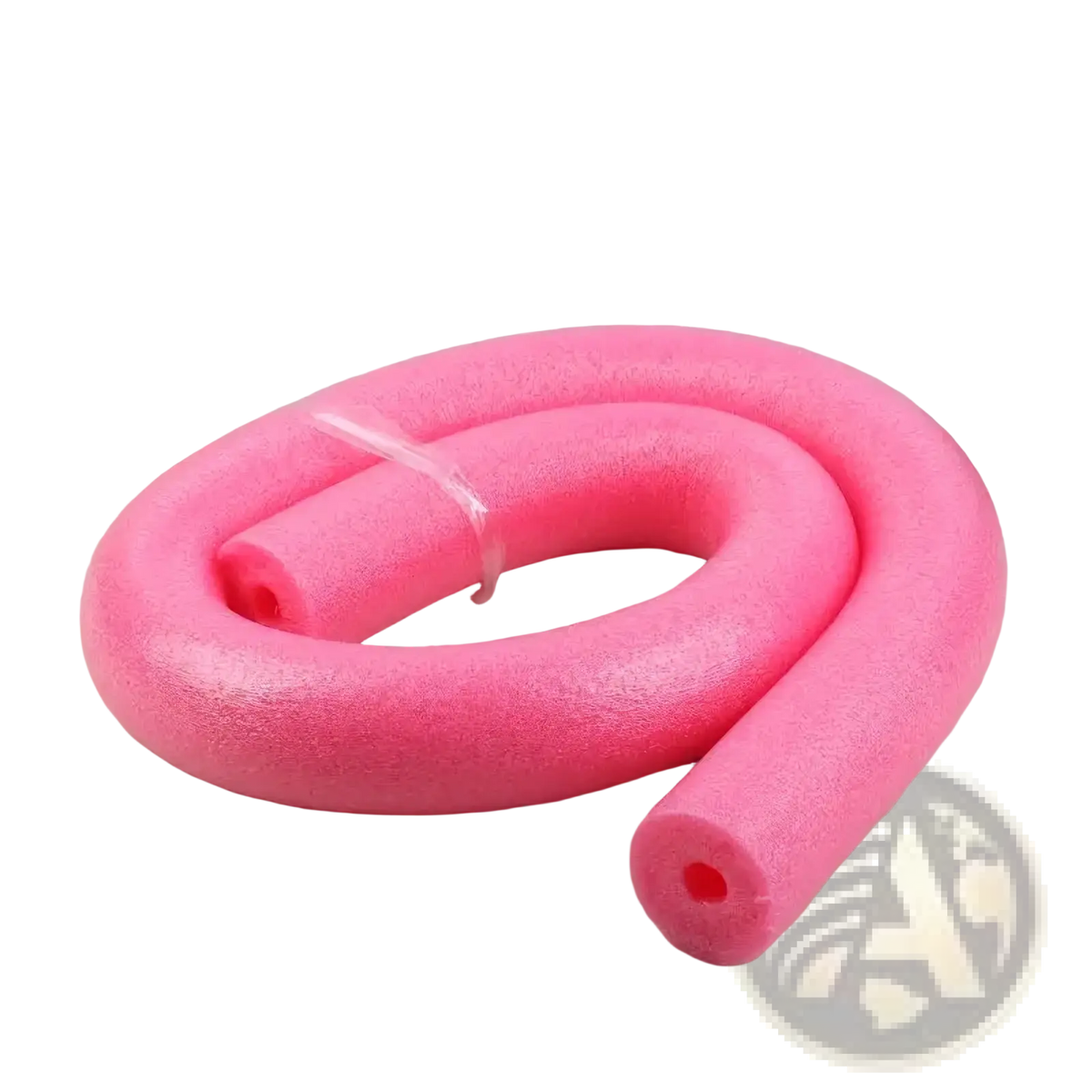 Flexible foam swimming pool noodle float aid in bright pink with a hollow center and textured surface