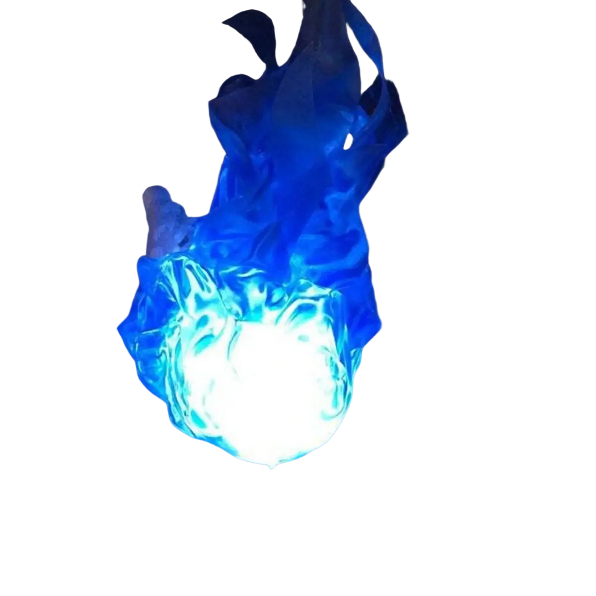 Floating fireball led halloween prop with glowing blue flame-shaped lamp and translucent flowing design on illuminated base
