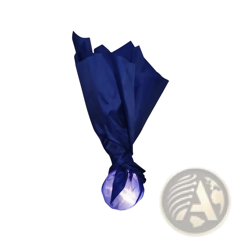 A floating fireball led halloween prop featuring a glossy deep blue foil-wrapped candy with a shiny spherical center