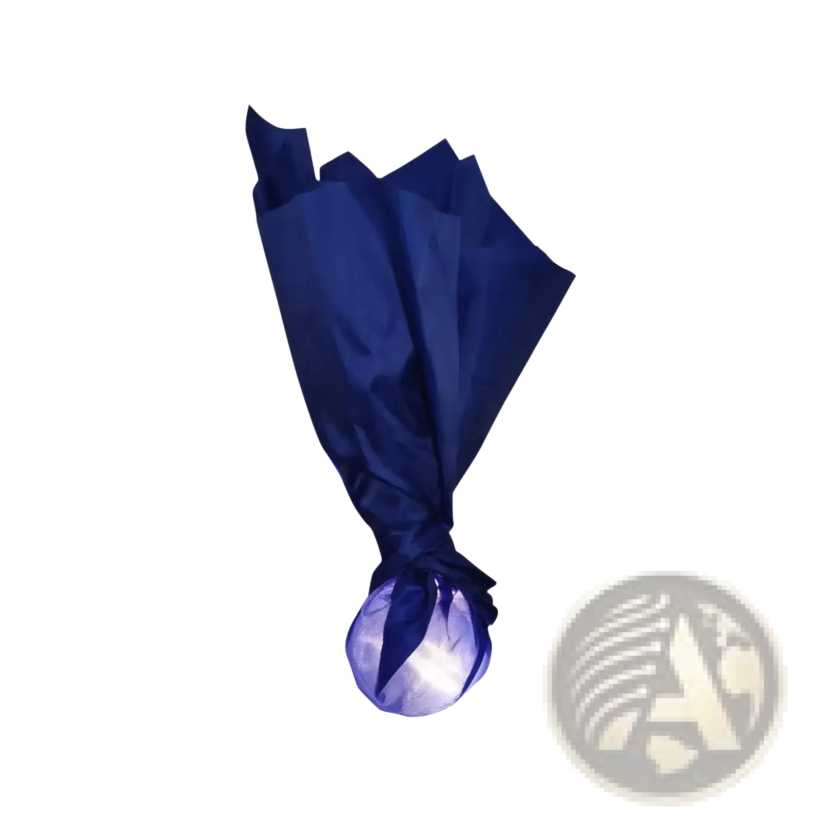 A floating fireball led halloween prop featuring a glossy deep blue foil-wrapped candy with a shiny spherical center