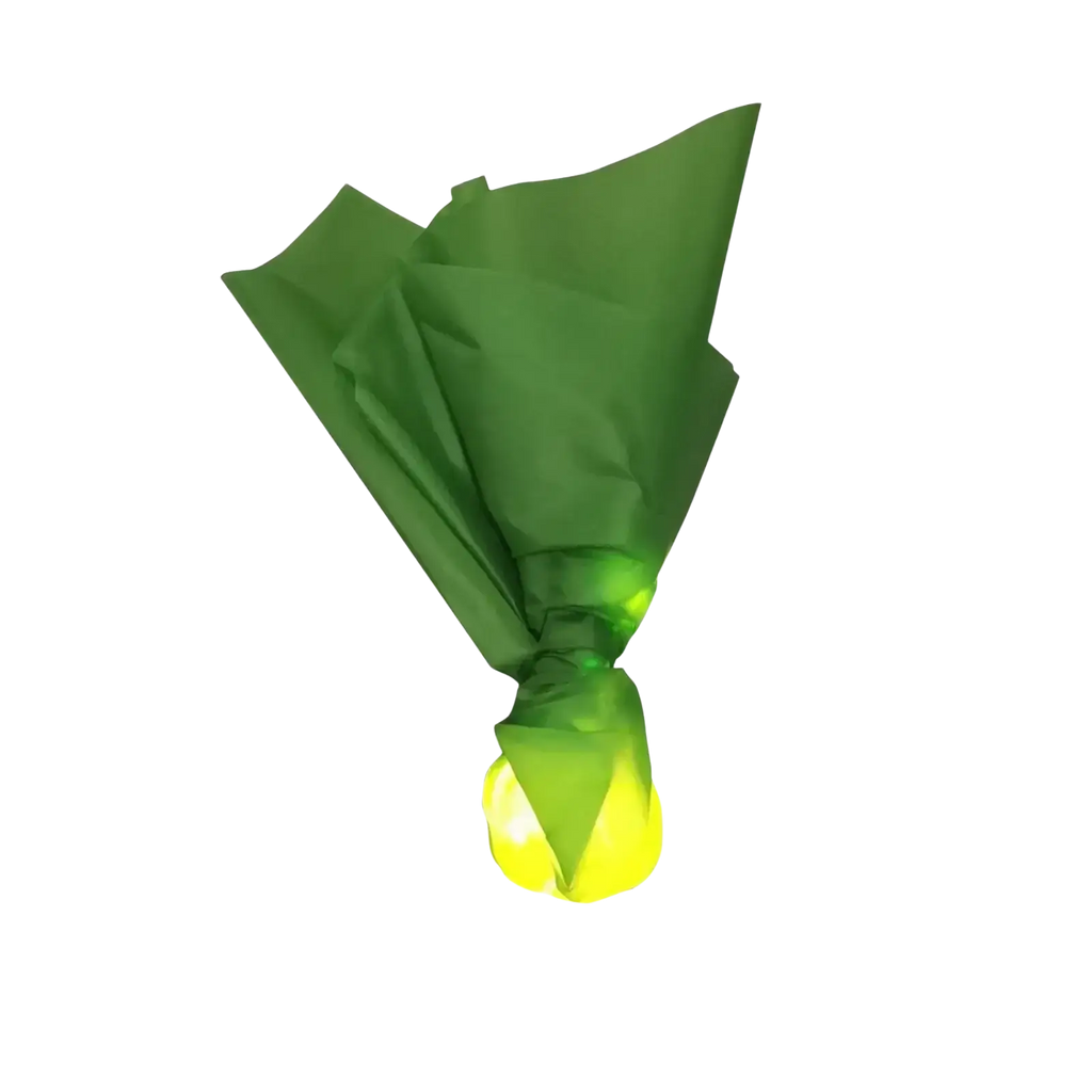 A floating fireball led halloween prop featuring a green glossy paper-wrapped candy with a bright yellow faceted center