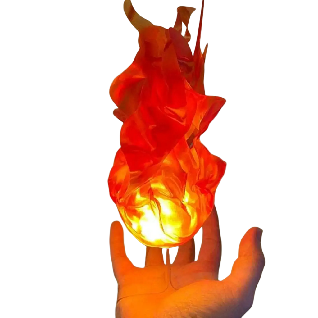 Floating fireball led halloween prop glowing orange and red flame shaped translucent sculpted lamp