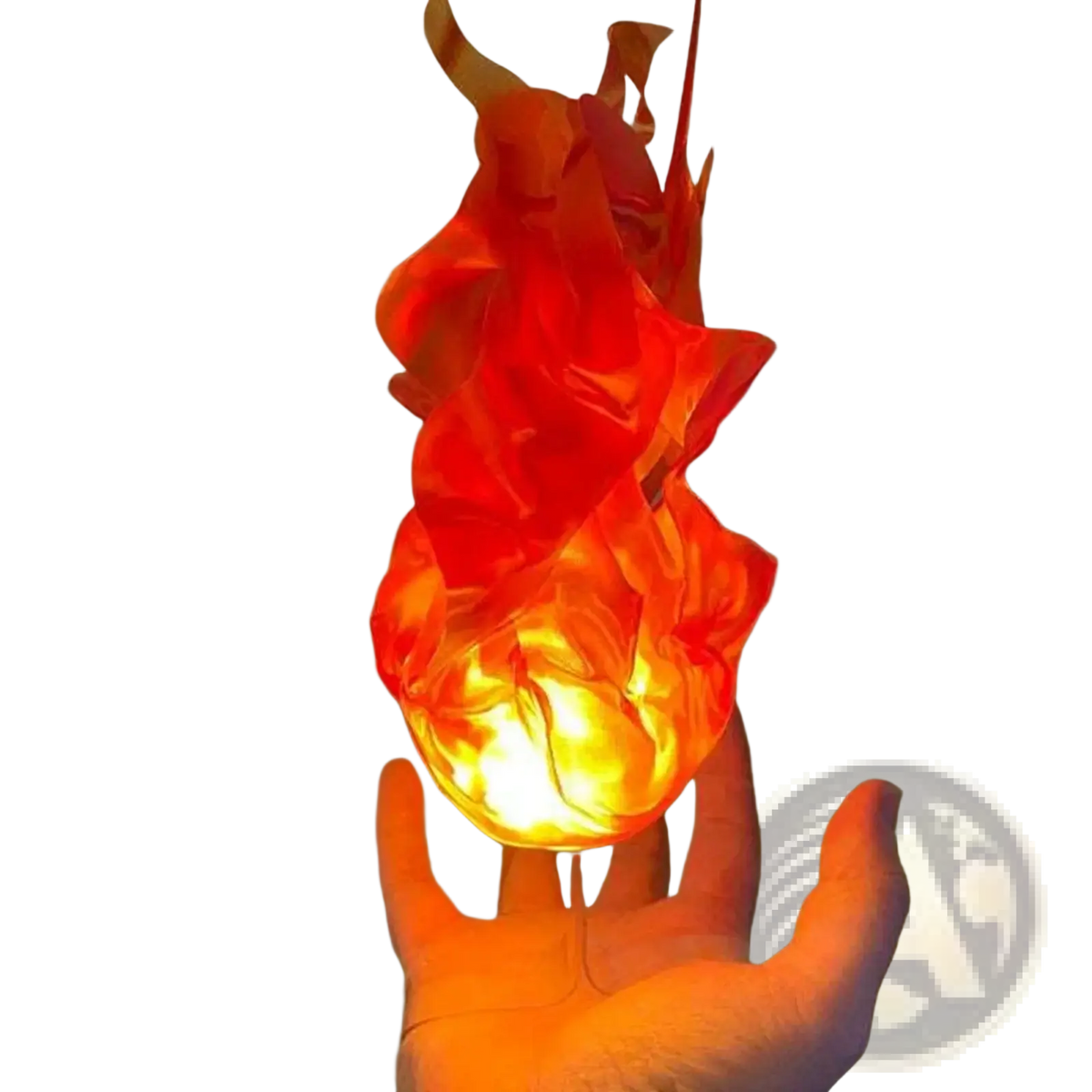 A glowing orange and red flame-shaped led lamp with a translucent sculpted design for halloween decoration