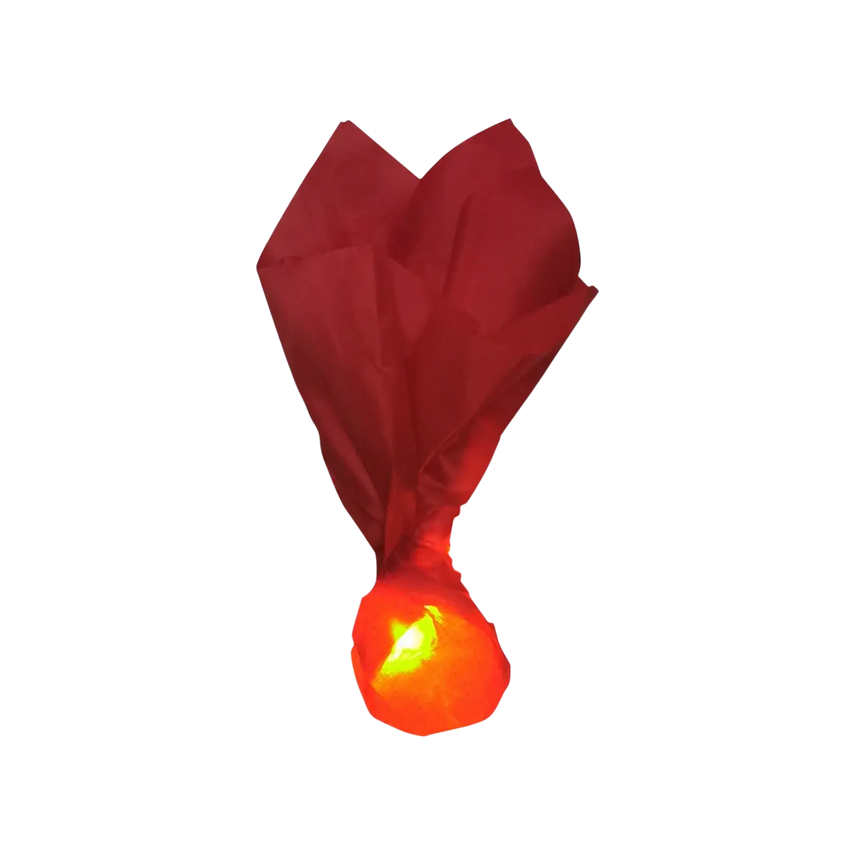 A glowing red led fireball candy wrapped in crinkled tissue paper halloween decoration prop