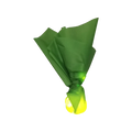 A vibrant green glossy paper-wrapped candy with a bright yellow faceted base in a floating fireball led halloween prop