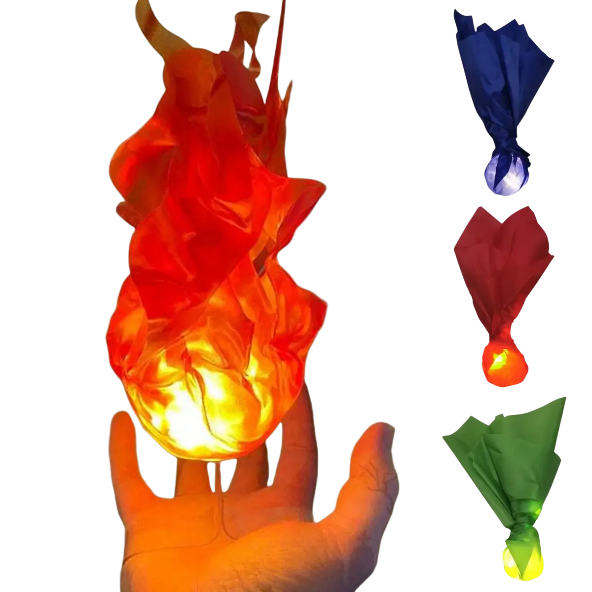 Vibrant orange flame-shaped floating fireball led halloween prop made of translucent plastic with glowing core