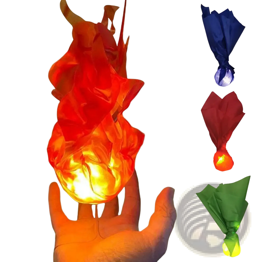 Floating fireball led Halloween prop with vibrant orange flame-shaped glowing light and crinkled translucent plastic held in hand